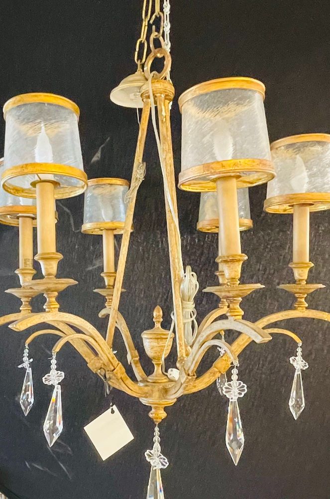 Italian Gilt Metal and Crystal Chandelier with Glass Shades