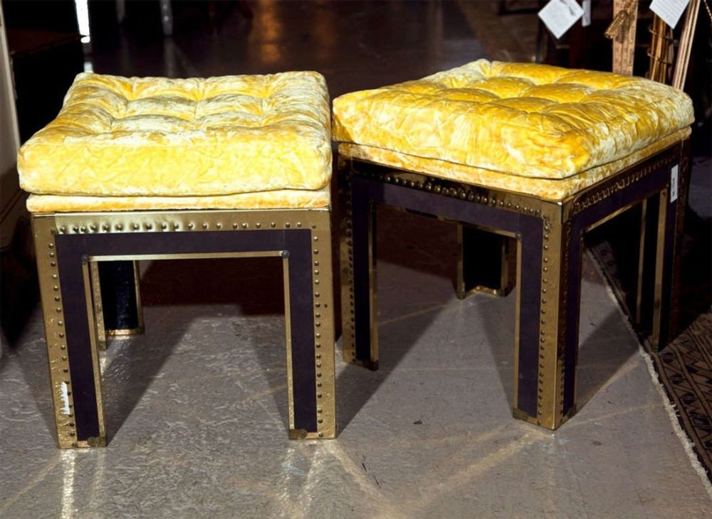 Pair of Brass Tacked Footstools