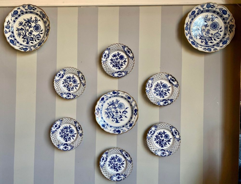 Nine Blue Onion Meissen Show or Wall Plates