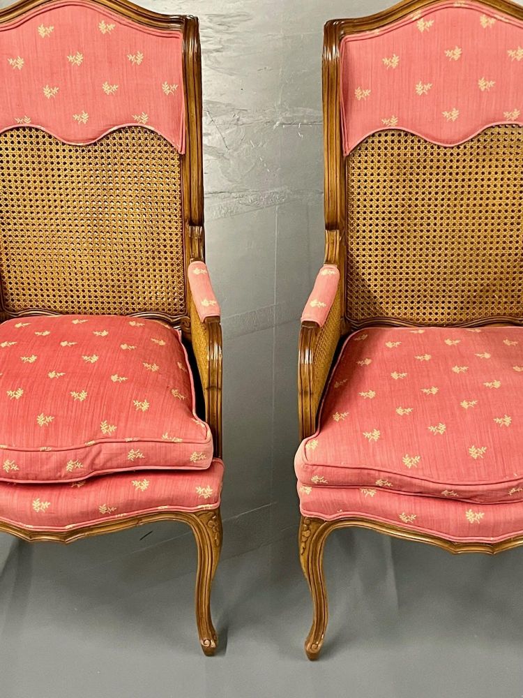 Pair of French Louis XV Style Cane Occasional/Armchairs, Wingbacks, France, 1960s