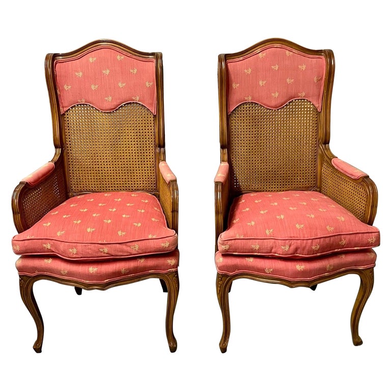 Pair of French Louis XV Style Cane Occasional/Armchairs, Wingbacks, France, 1960s