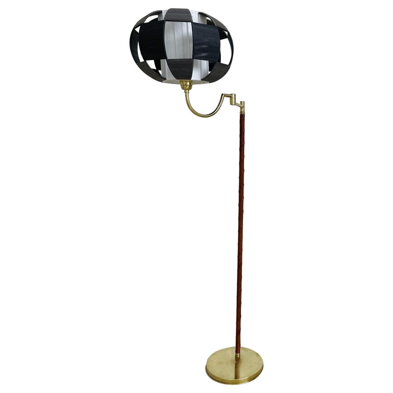 EWA, Mid-Century Modern, Floor Lamp, Leather, Brass, Sweden, 1950s