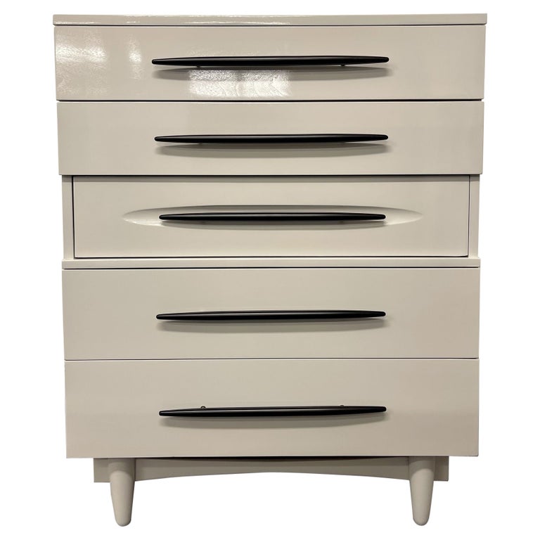 Mid Century Modern Chest, Dresser, White Lacquered, Custom Made