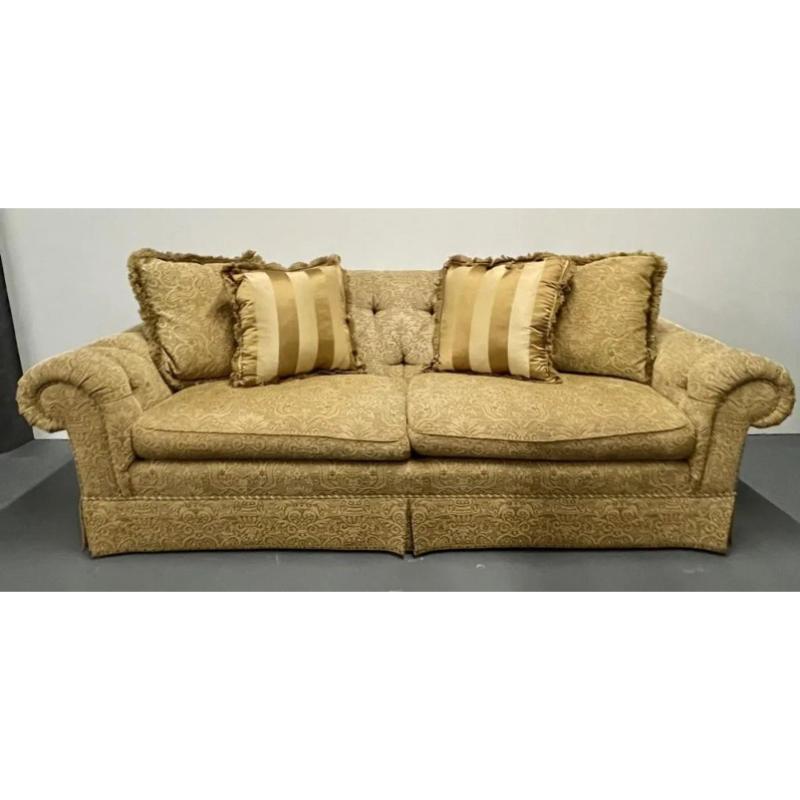 Large Traditional Custom Sofa, Beige Scalamandre Upholstery, Rolled Arms, 2000s