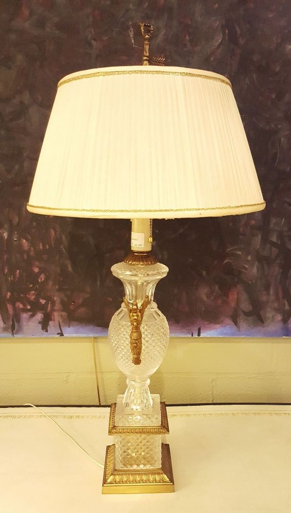 Pair of Hollywood Regency Style Fine Glass Lamps with Swan Handles