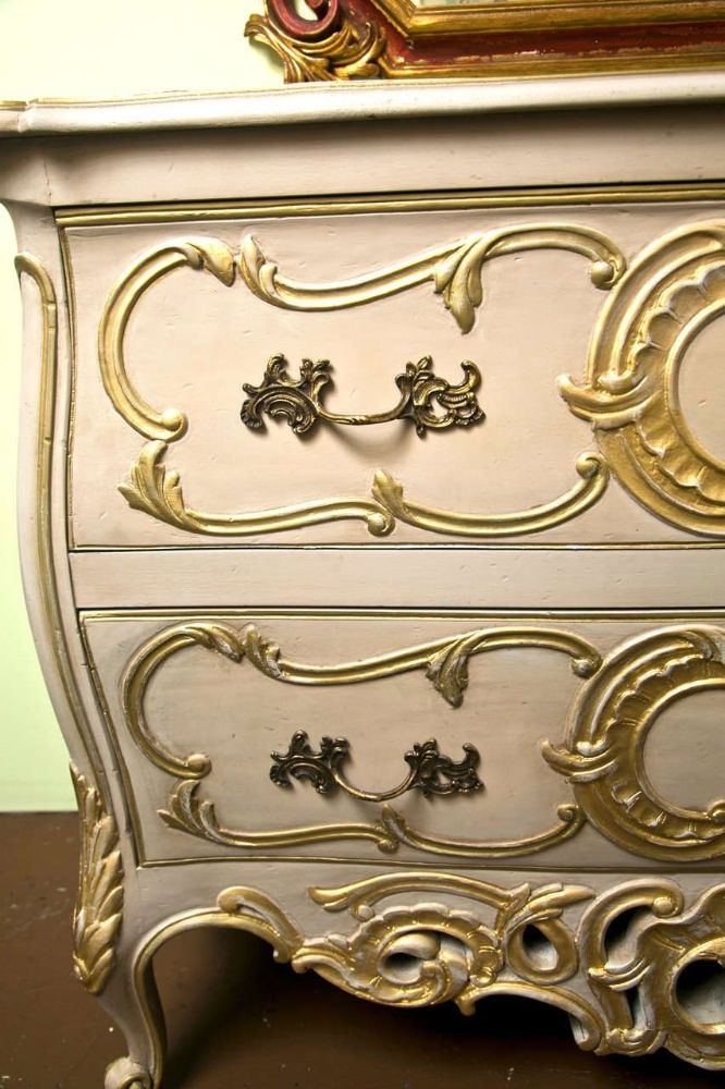 French Bombe Commode Creme Peinte And Parcel Gilt