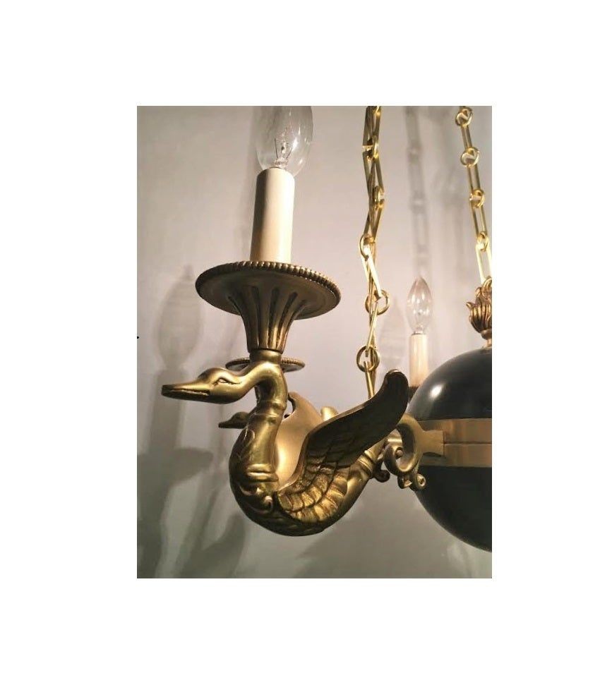 Regency Style Six-Arm Bronze Swan Decorated Chandelier