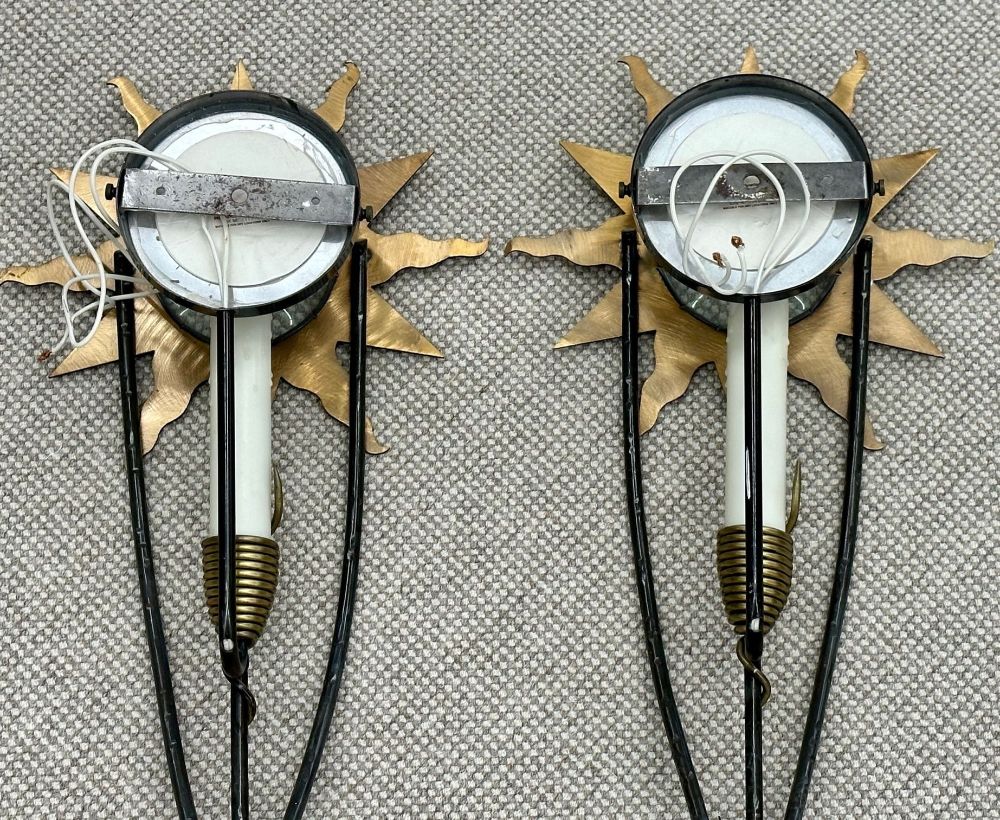 Pair of Mid Century Modern Brass / Copper Star Sconces, Olympia, Hand Hammered