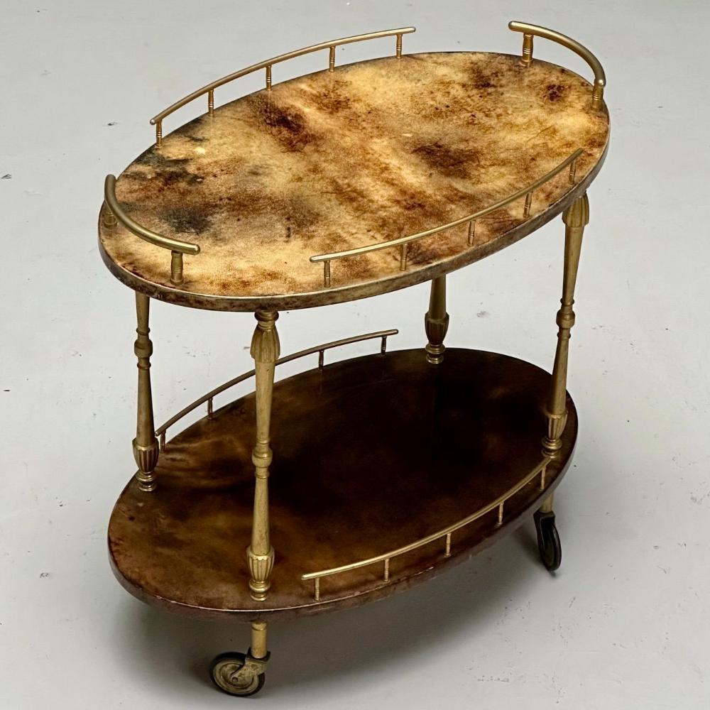 Aldo Tura, Italian Mid-Century Modern, Small Cart, Goatskin, Brass, Italy, 1960s