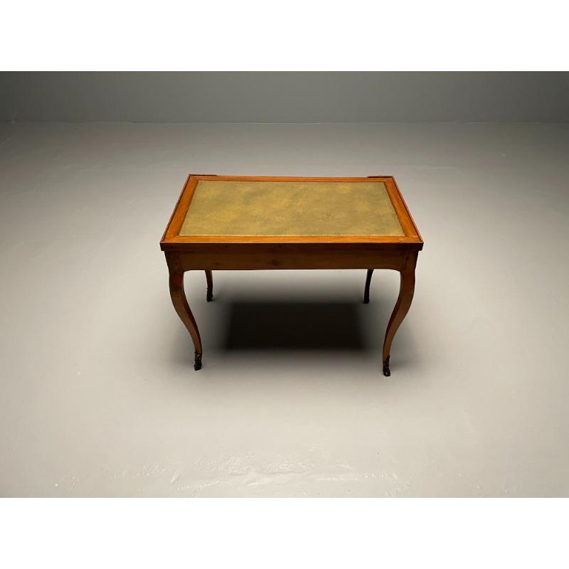 A French 19th Century Antique Game / Backgammon Table, Checkerboard Leather Top