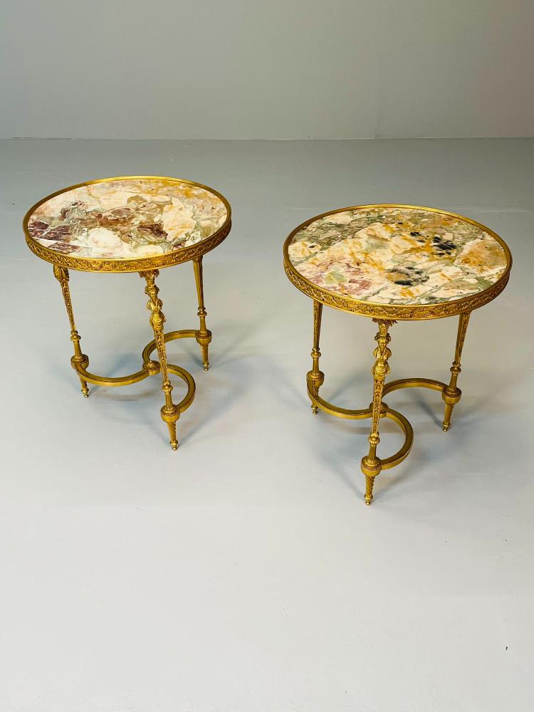 Pair of French Ormolu Marble Gueridons, Circular, 19th Century, Adam Weisweiler