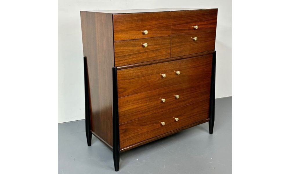 Mid Century Modern Chest, West Michigan Furniture Co. Ebony, Walnut, Metz