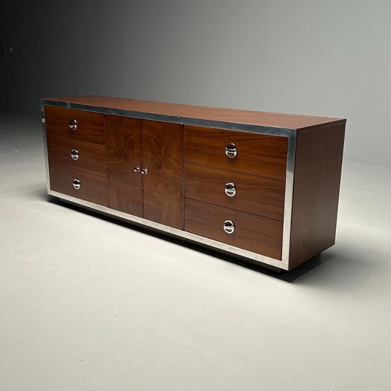 Mid-Century Modern Dresser / Sideboard by Milo Baughman, Chrome, Walnut