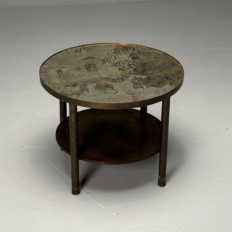 Philip & Kelvin LaVerne, Mid-Century Modern, Tao Shelf, Tall Side Table, Bronze