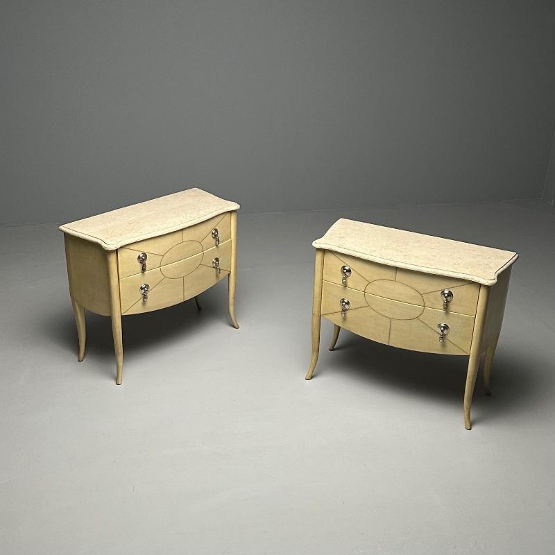 Pair of Andre Groult Art Deco Style Parchment Paper Nightstands / Commodes