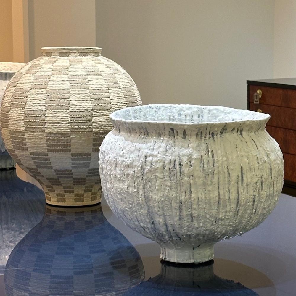 Jon Tierney, Contemporary, Large Modern Moon Jar, Glazed Ceramic, White and Blue