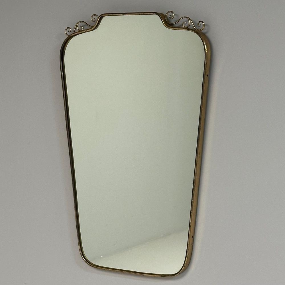 Gio Ponti Attr, Italian Mid-Century Modern, Wall Mirror, Patinated Brass, 1950s