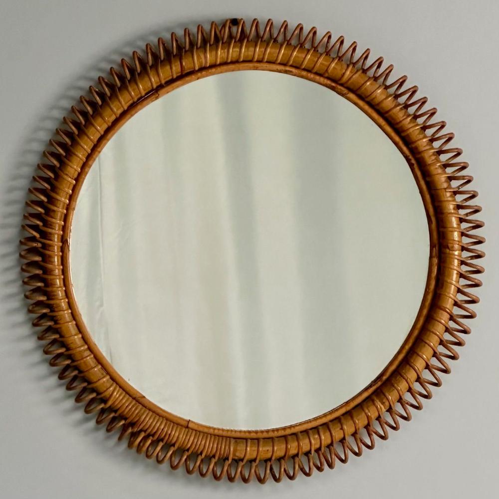 Italian Mid-Century Modern, Small Wall Mirror, Rattan, Bamboo, Italy, 1960s