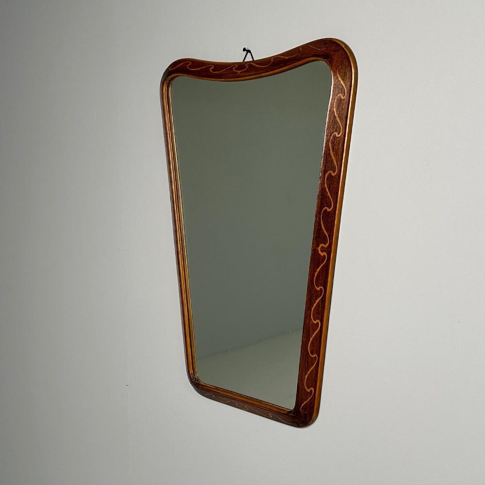 Italian Mid-Century Modern, Wall Mirror, Inlaid Walnut, Italy, 1970s