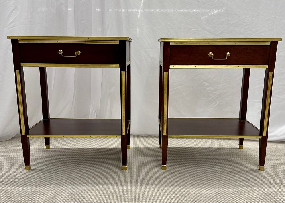 Pair of One Drawer Neoclassical Style Bronze-Mounted Mahogany End / Side Tables