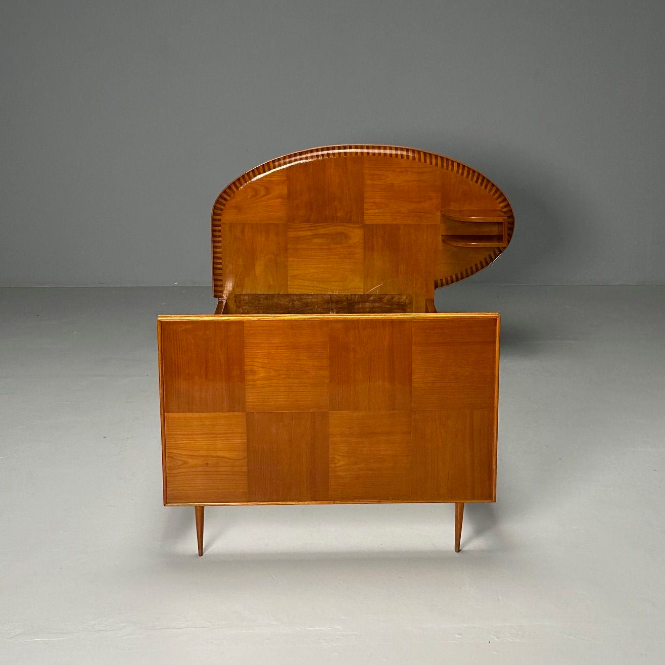 Italian Mid-Century Modern, Twin Bed with Shelf, Marquetry, Italy, 1950s