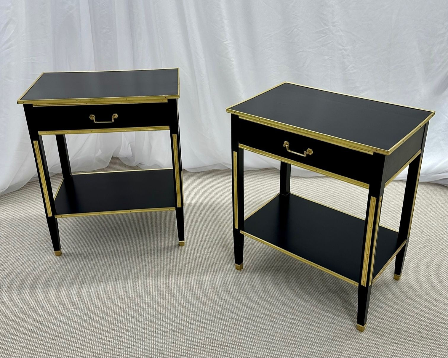 Pair of Ebony End / Side Tables, Night Tables, Maison Jansen Style, Hollywood