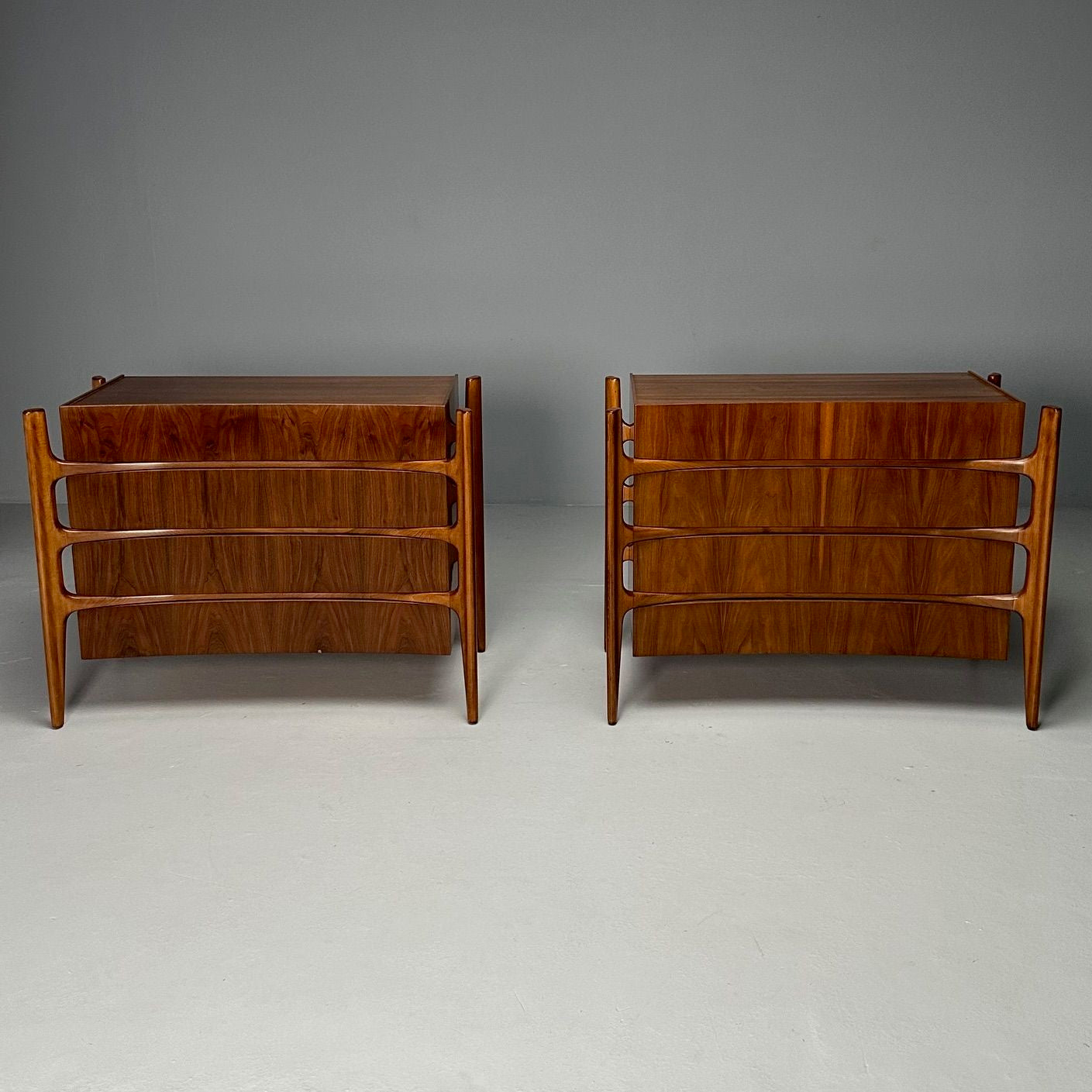 William Hinn, Swedish Mid-Century Modern, Sculptural Dressers, Walnut, 1970s