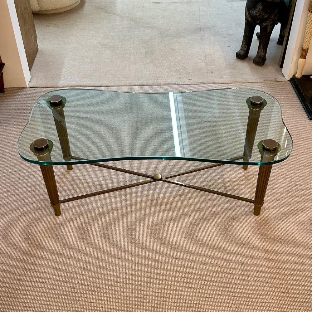 French Neo-Classical Glass Top Coffee Table, Mid-Century Modern PE Guerin Style