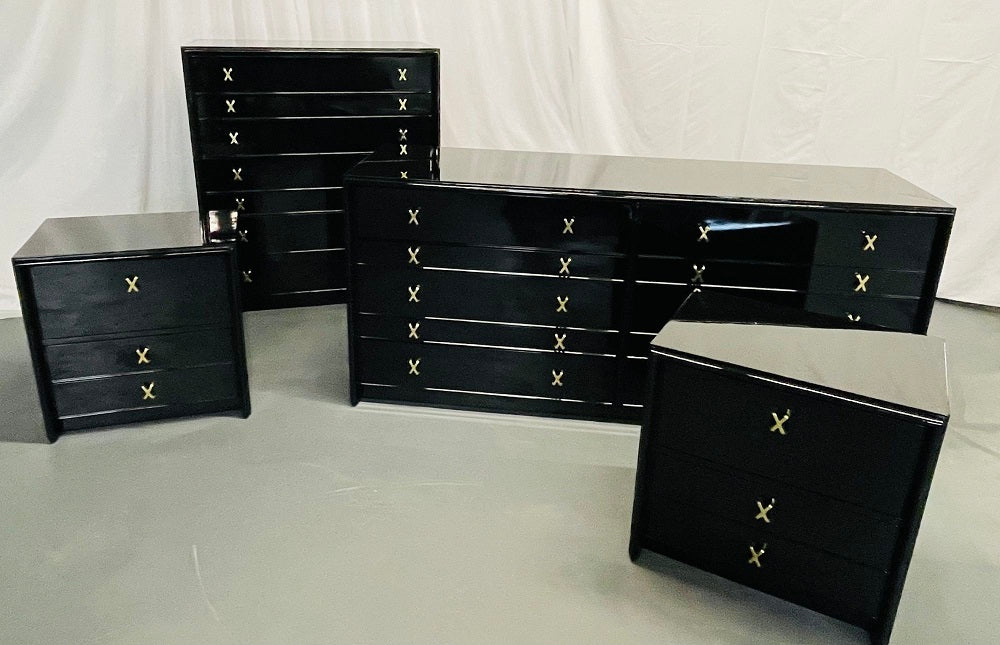 Paul Frankl Mid Century Modern John Stuart Bedroom Set, Ebony Lacquer Refinished