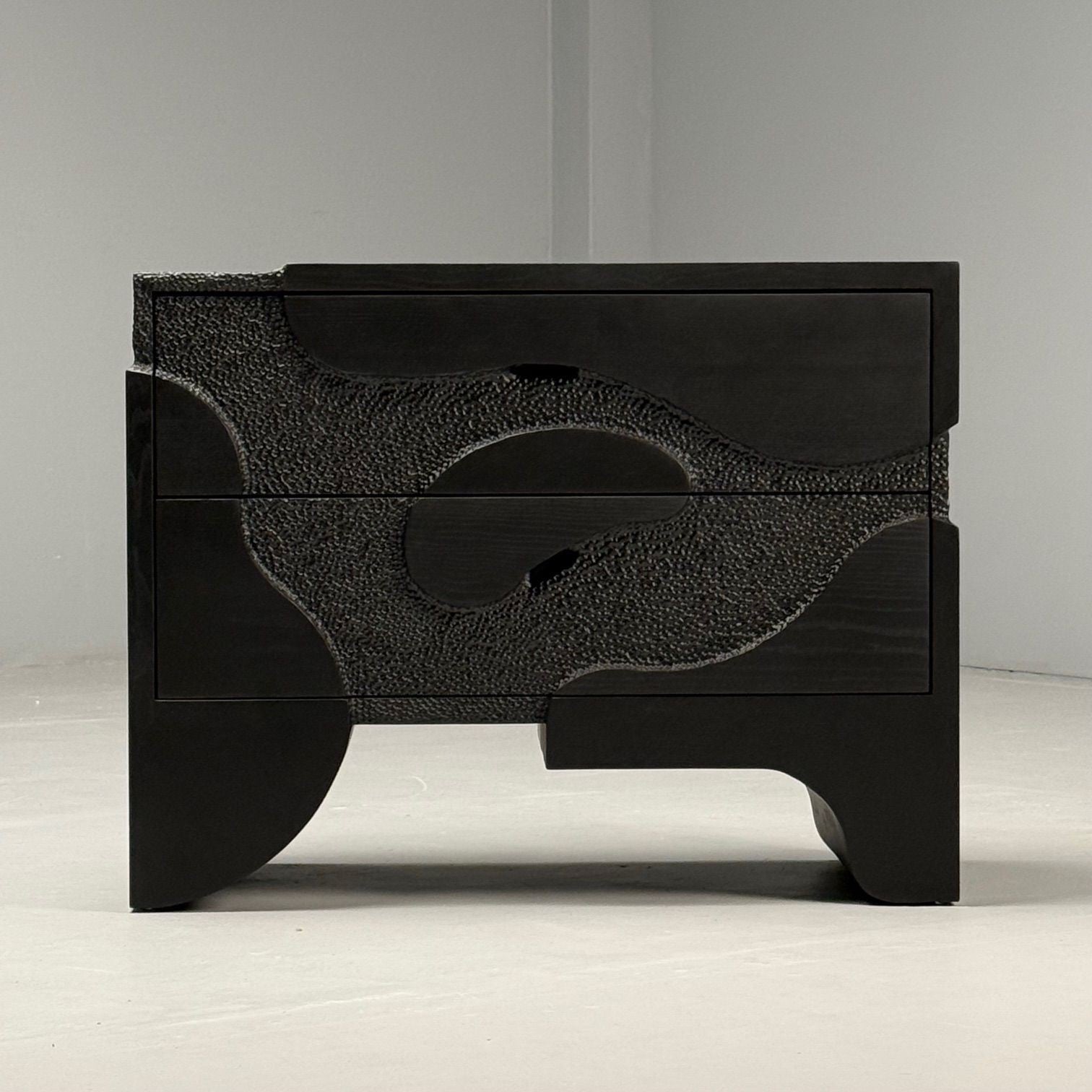 Contemporary, Organic Modern, Sculptural Nightstands, Black Ashwood, 21st C.