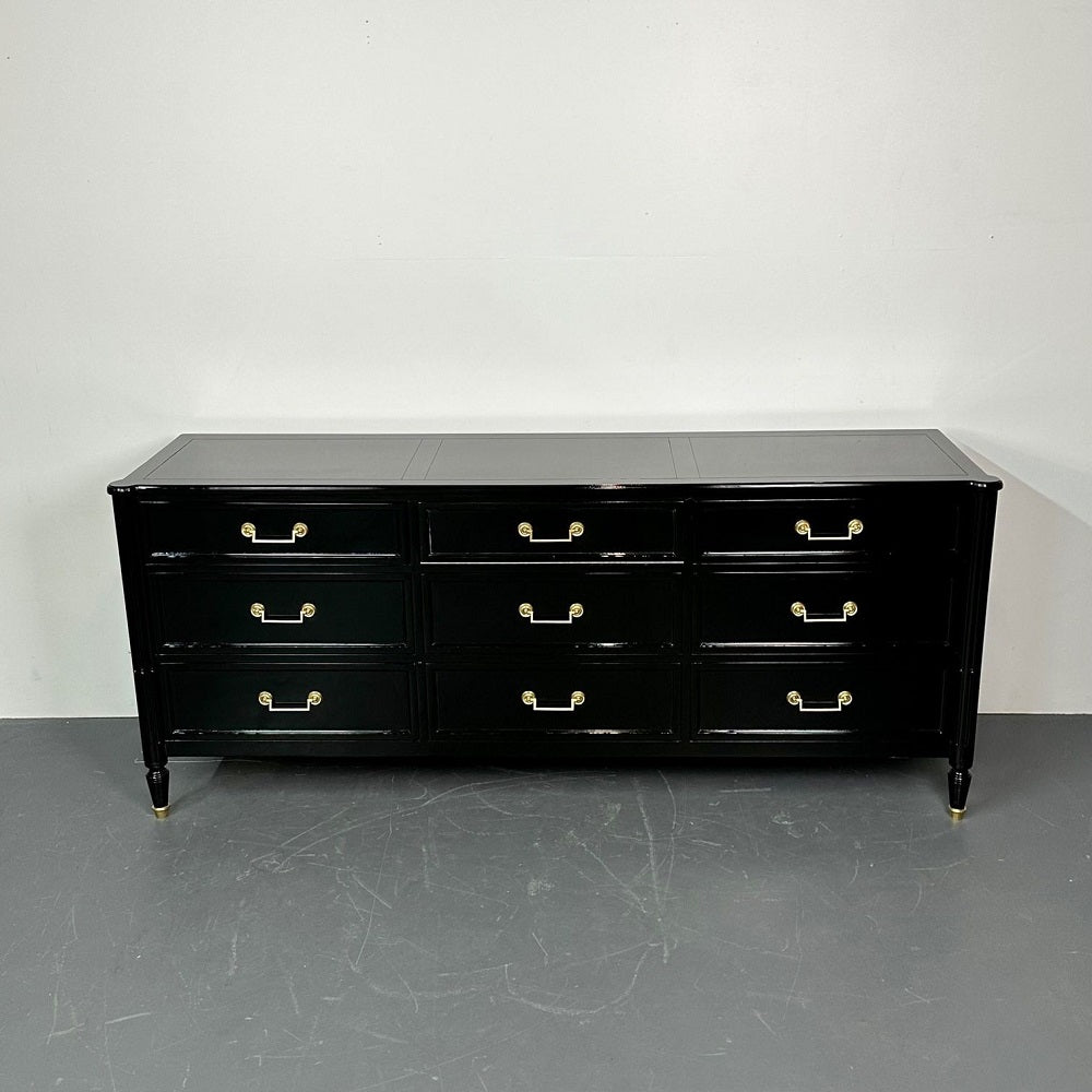 Hollywood Regency Ebony Lacquer Sideboard / Commode, Jansen Style, Baker