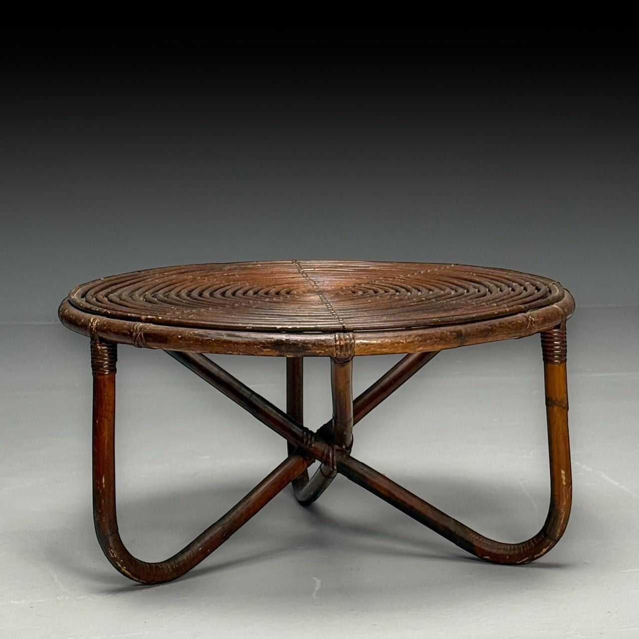 Tito Agnoli, Italian Mid-Century Modern, Small Coffee Table, Rattan, Bamboo