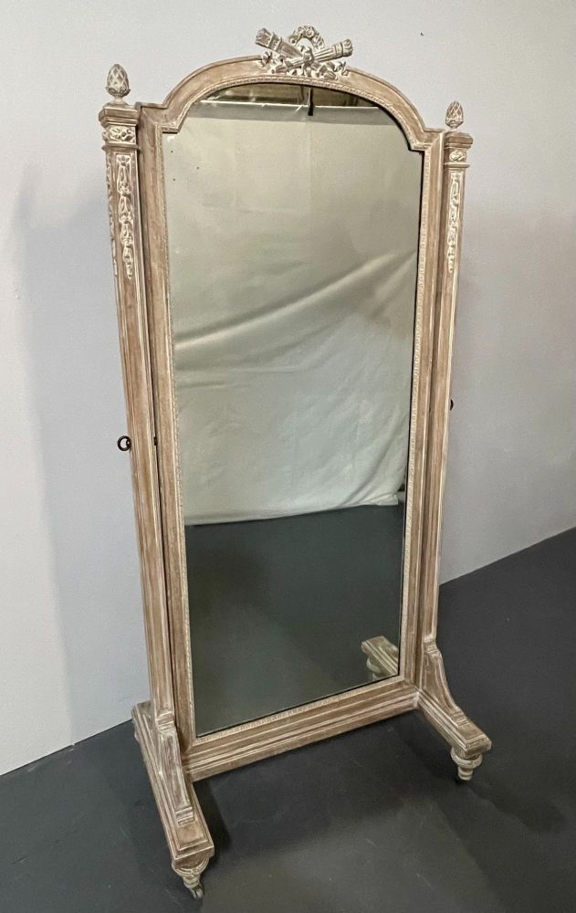 19th Century Cheval, Floor Mirror, Louis XVI, Whitewashed, Standing Mirror