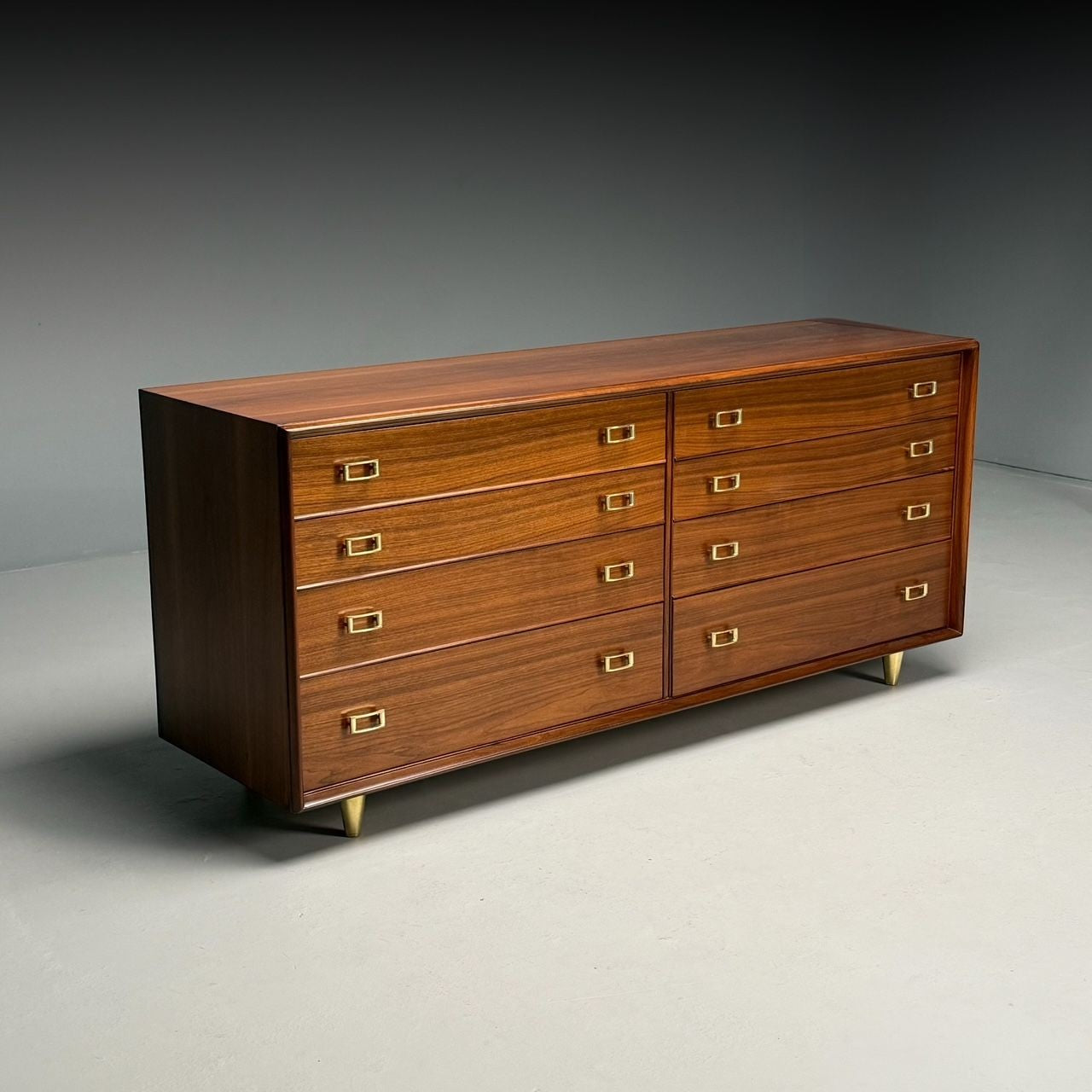 Paul Frankl, John Stuart, Mid-Century Modern, Dresser, Walnut, Brass, USA, 1950s