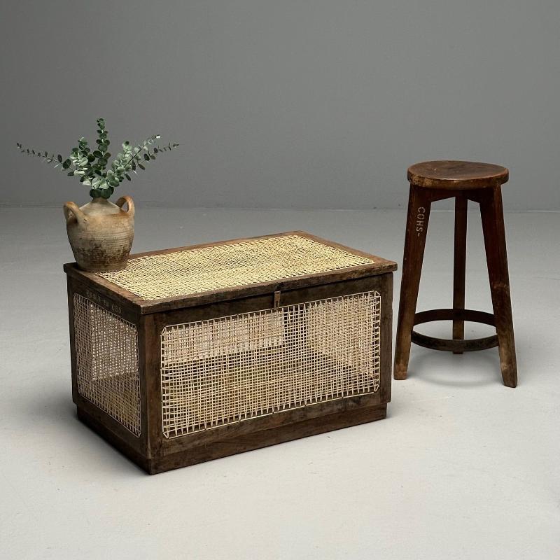 Pierre Jeanneret, French Mid-Century Modern Storage Chest, Cane, Teak, Chandigarh