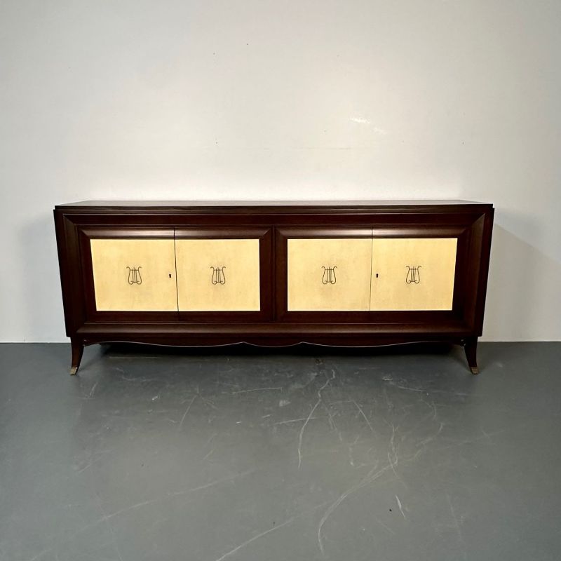 Italian Mid-Century Sideboard / Credenza / Cabinet, Parchment, Mahogany, 1950s