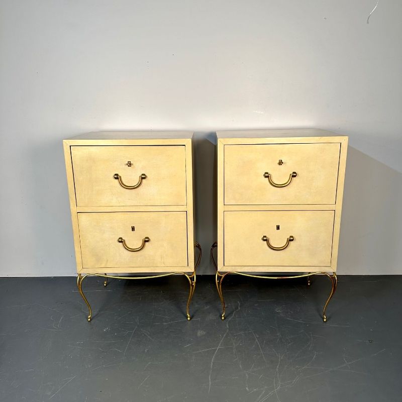 Pair Large Mid-Century French Parchment Commodes, Chests or Cabinets, 1950s