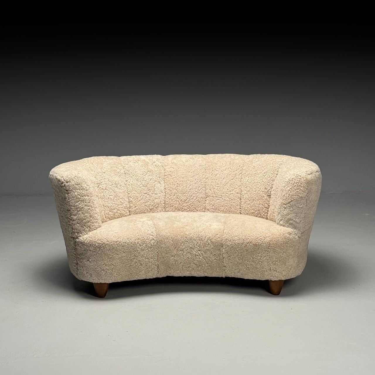 Danish Mid-Century Modern, Banana Sofa, Beige Shearling, Beech, Denmark, 1950s