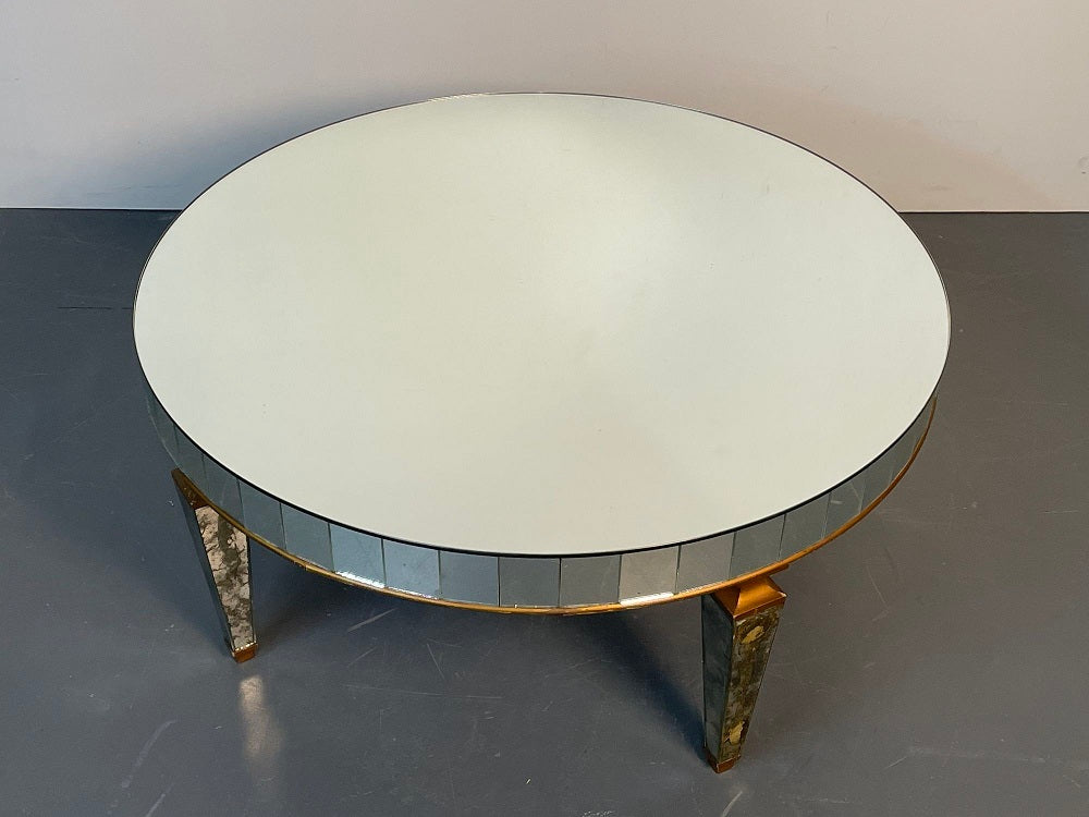 Art Deco Style Mirrored Circular Coffee / Cocktail / Low Table, Distressed