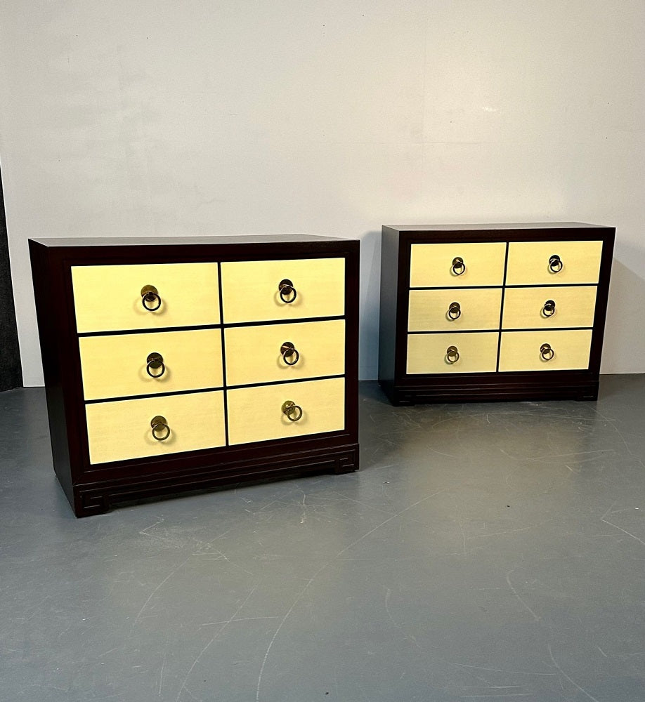 Pair of Mid-Century Modern John Stuart Parchment Nightstands / Dressers / Chests