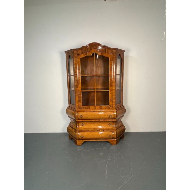 Italian Inlaid Venetian Burlwood Baroque Cabinet, Bookcase, Vitrine or Cupboard