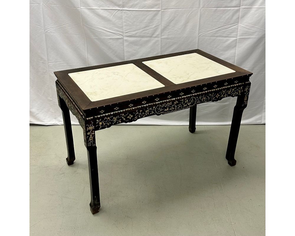 Syrian Console / Alter Table Rosewood and Mother of Pearl Inlay with Marble Top