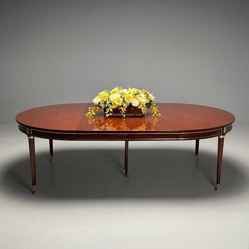 Maison Jansen Style, French Louis XVI, Dining Table, Circular, Mahogany, Bronze