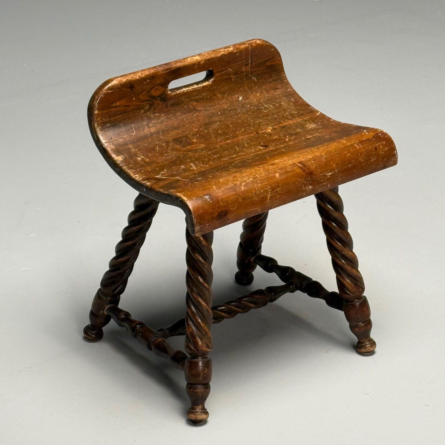 Swedish Mid-Century Modern, Provincial Milking Stool, Oak, Sweden, 1900s