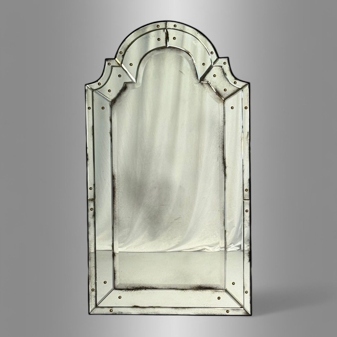 Queen Anne Style, Venetian Wall Mirrors, Antiqued Beveled Glass, Dome Top