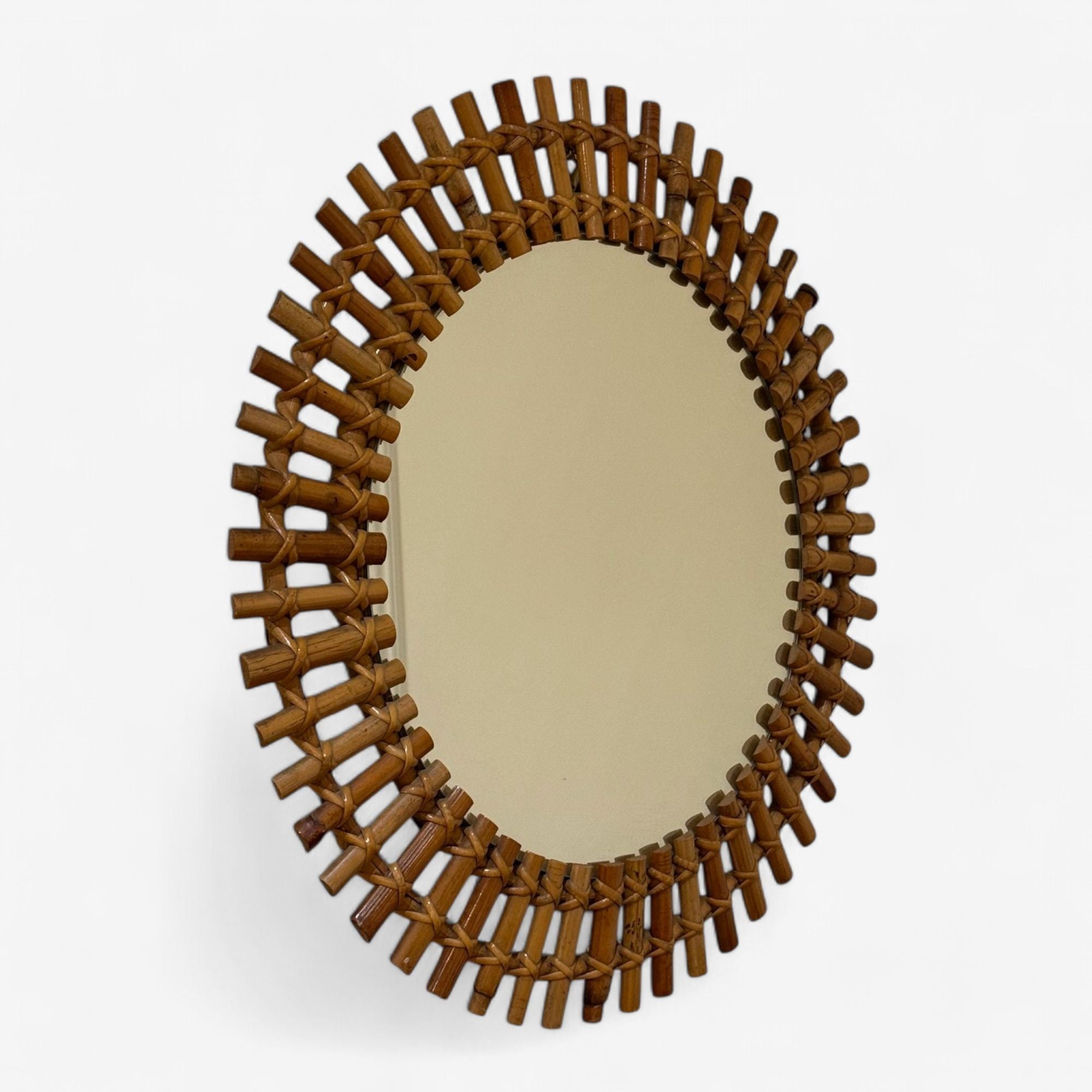 Italian Mid-Century Modern, Small Wall Mirror, Rattan, Bamboo, Italy, 1960s