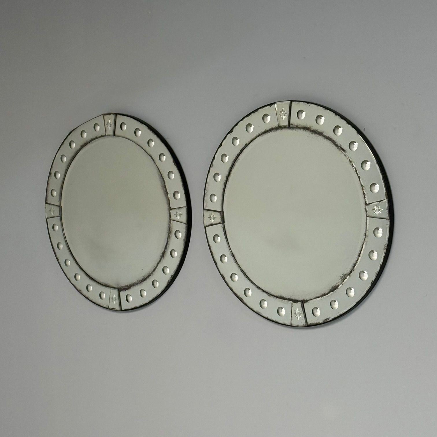 Art Deco Style, Venetian Circular Wall Mirrors, Antiqued Beveled Glass, 21st C.