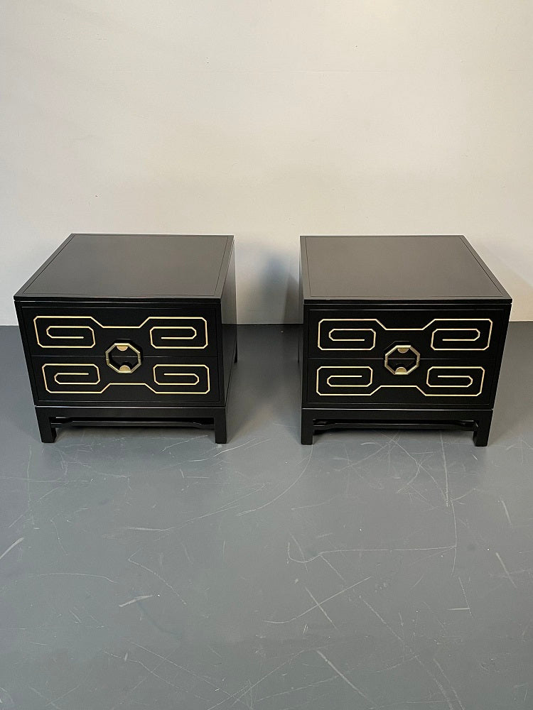 Pair of Mid-Century Modern Nightstands / Dressers, Greek Key, Mastercraft Style