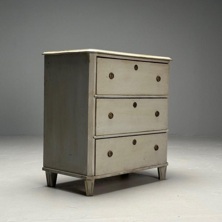 Gustavian, Swedish Commode, Grey Paint Distressed, Brass, Sweden, 1930s