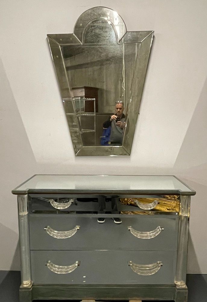 Mid-Century Modern Mirrored Grosfeld House Cabinet / Commode, Glassics, 1930s